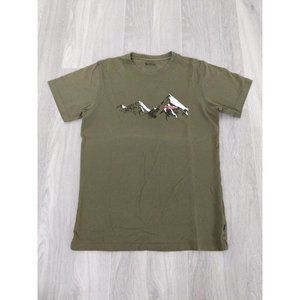 Fjallraven Logo Mountains Men's T-Shirt Size Small Olive Green Outdoor Hiking